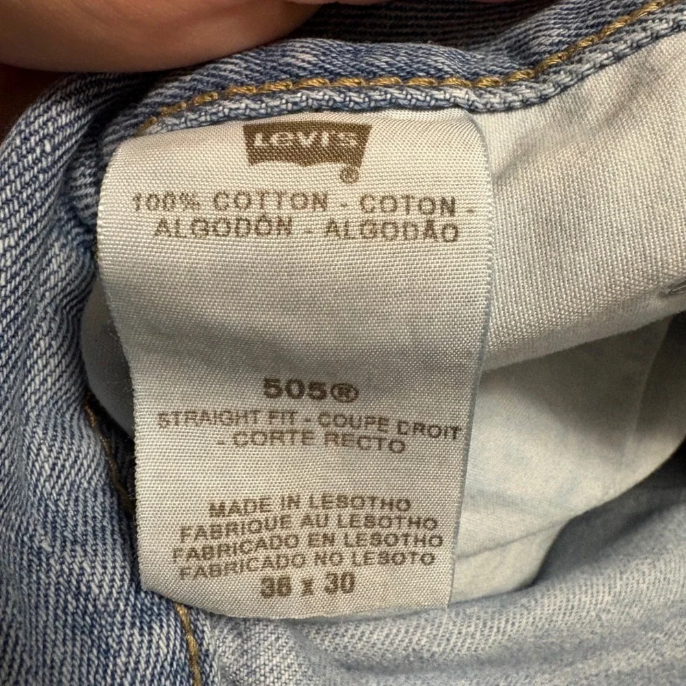 Levi's Mens 36x30 505 Straight Fit Jeans Light Wash Blue Denim 100% Cotton